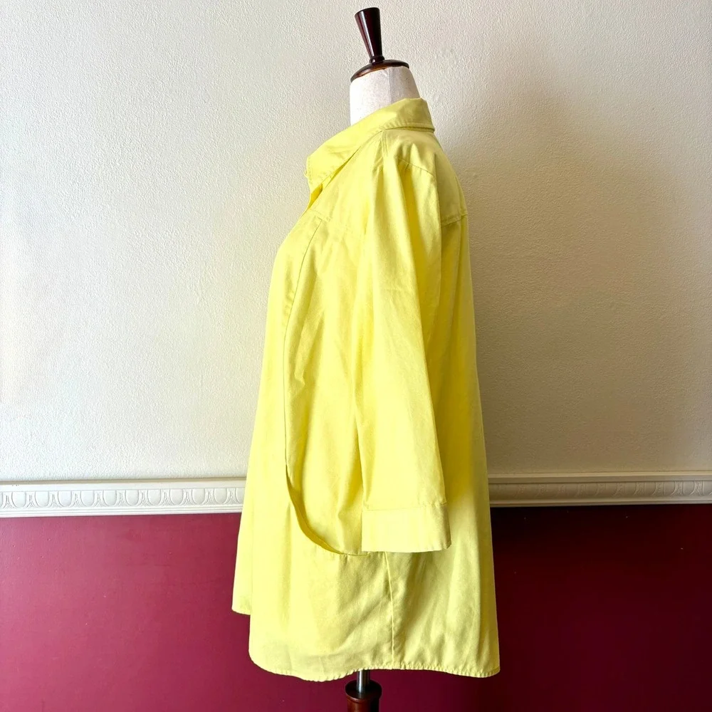 Joan Rivers Cheery Yellow Button Up Tunic Top Roll Tab Sleeves Pockets 1X Bright